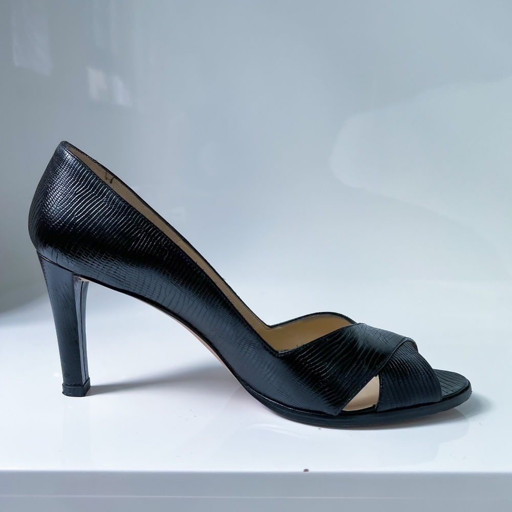 Lauren Ralph Lauren | Whelming Made in Spain Black Lizard Print Textured Leather - Picture 2 of 14